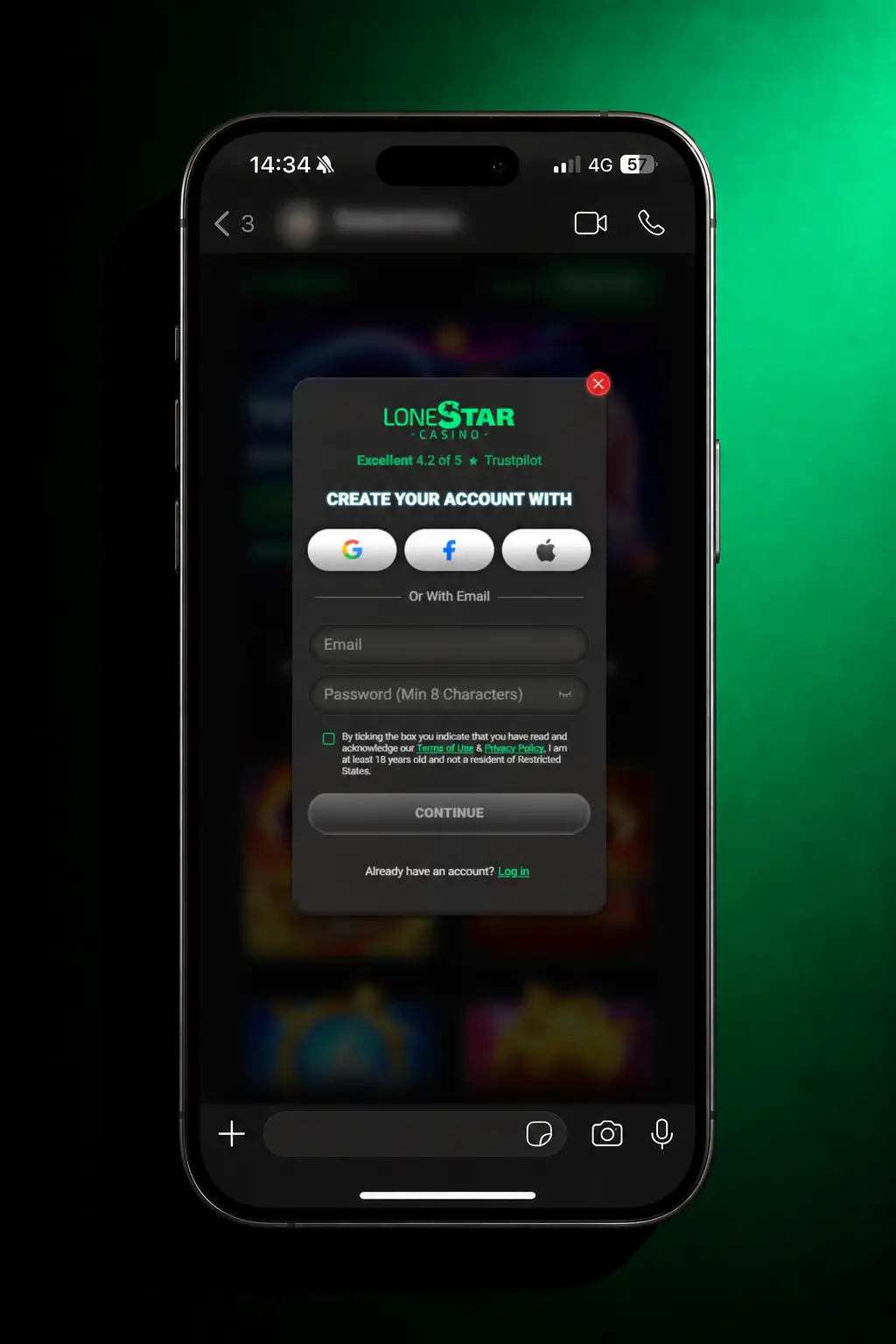 Step-by-step deposit guide screenshot for LoneStar (SW) showing Cashier and Gold Coin package selection for US players