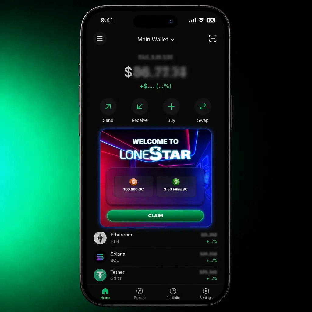 Steps to claim the LoneStar (SW) welcome bonus of 100,000 Gold Coins and 2.5 Sweeps Coins after registration