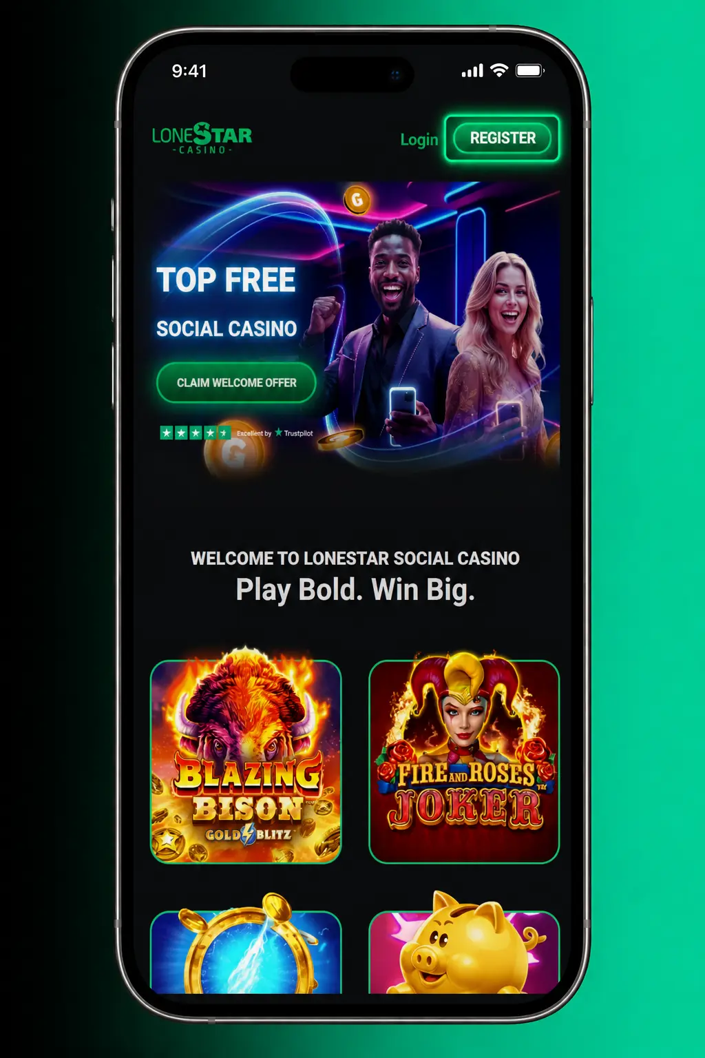 LoneStar (SW) app registration screen showing sign-up steps for creating a new player account