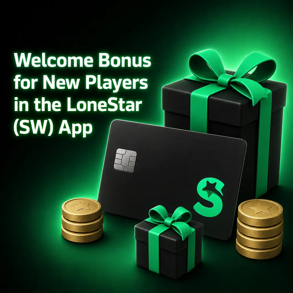 LoneStar SW app welcome bonus screen showing Casino and Sports bonus options for new players